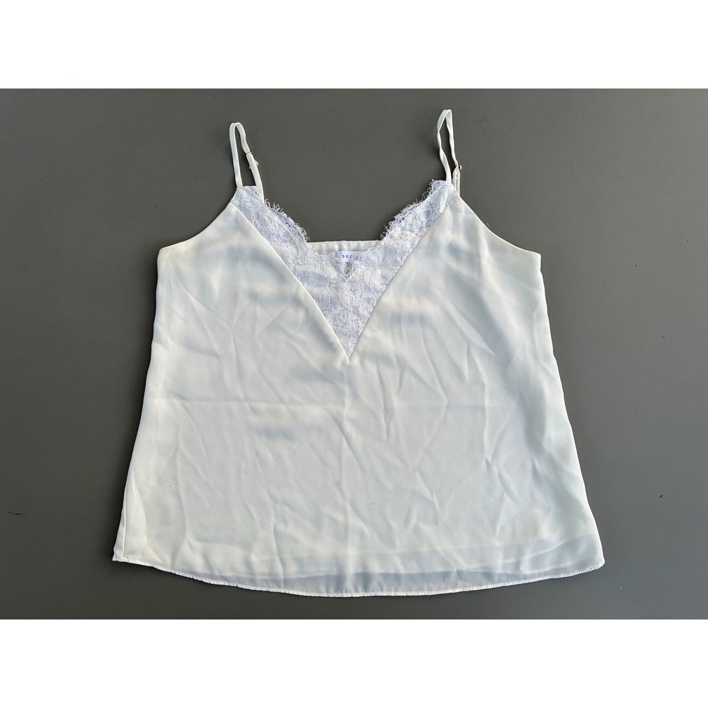 Socialite White Lace Trim Cami Top Womens Medium V-Neck Adjustable Straps Y2K